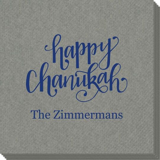 Hand Lettered Happy Chanukah Linen Like Napkins